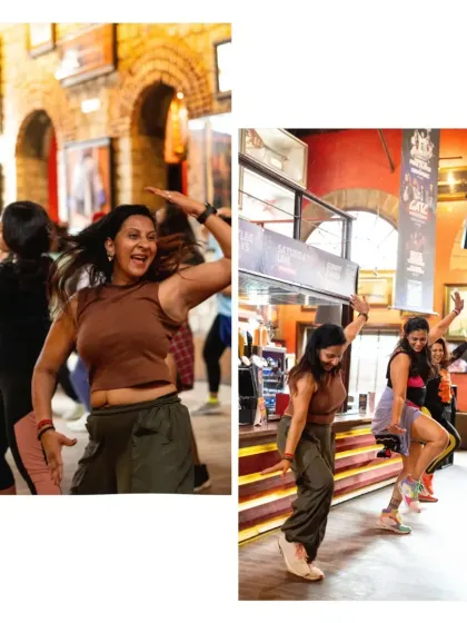 The joy of dance is best when shared. Here I am, mid-move, at a Zumba master class at Hard Rock Cafe, sharing the stage and the incredible energy with my fellow instructors and the amazing crowd.