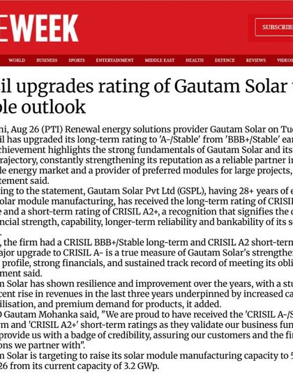 The Week covered the upgrade of our CRISIL rating to A-/Stable, a true measure of our strengthened business profile, strong financials, and sustained track record of meeting our obligations.