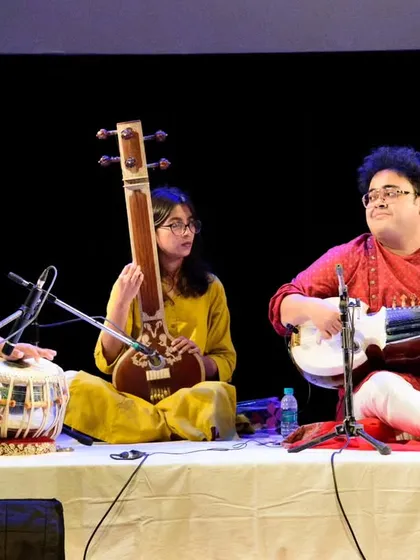 A close up of my performance with Indrayuddh Majumder da at the 'Raagswar' concert. You can see the intense concentration and musical communication between us.