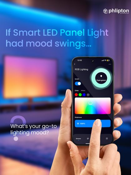 My smart LED panels have a setting for every mood. This image shows the app's RGB lighting interface, asking "What's your go-to lighting mood?" because the possibilities are endless.