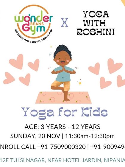 Flyer for our "Yoga for Kids" session in collaboration with Yoga with Roshini.
