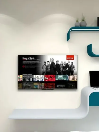 A playful and functional study area concept with curved, floating shelves.