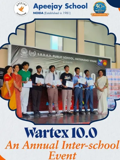 A group of our talented students on stage at Wartex 10.0, an annual inter-school tech event. Their participation across various categories highlights our commitment to providing diverse platforms for students to showcase their IT skills.