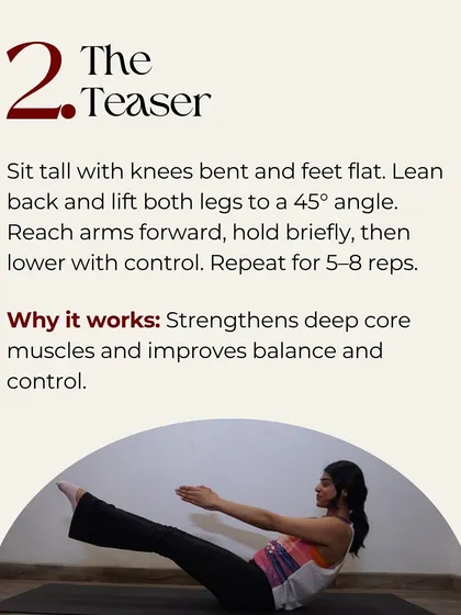Next is The Teaser, a classic Pilates mat exercise. It's a tough one, but it's incredible for strengthening the deep core muscles and improving your balance.