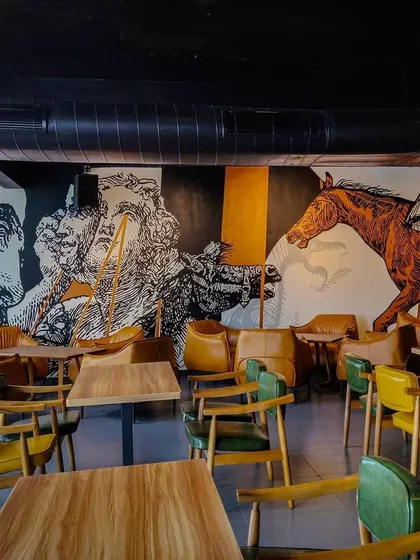 Here’s how our art can define a whole room's vibe. This large scale pop art mural at Lounge29 in Mysore works with the lighting and furniture to create a cool, sophisticated lounge atmosphere.