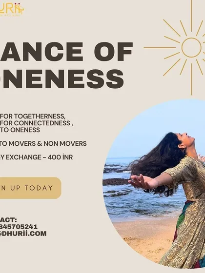 Move for togetherness, move for connectedness, move to oneness. This poster for our Dance of Oneness session is an invitation to join a free movement practice focused on joy and connection, ending in a space of deep stillness and self-awareness.