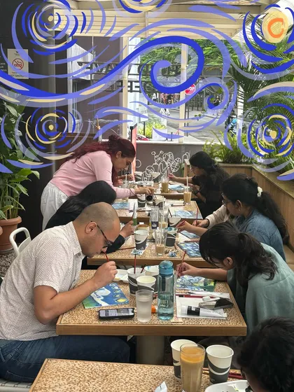 Here's a peek at one of my Starry Night painting workshops. It's a super chill vibe where everyone can relax, paint, and make new friends.