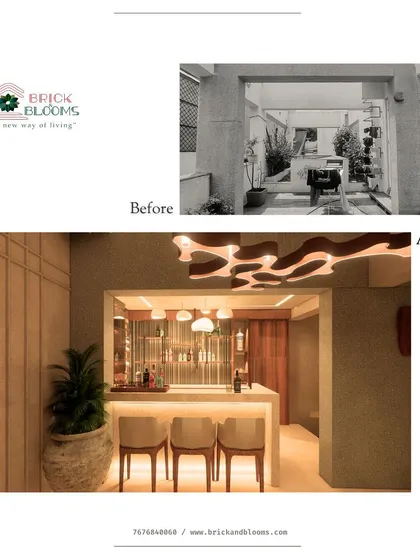 This before-and-after shows the potential for a complete vibe shift. A simple terrace becomes a sophisticated bar and lounge area, perfect for hosting and entertaining.