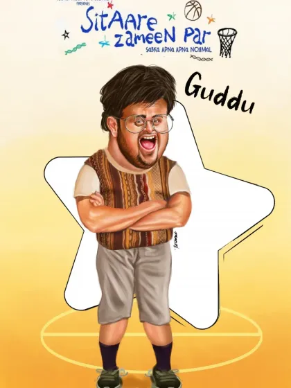 Character caricature of 'Guddu' from the film "Sitaare Zameen Par".