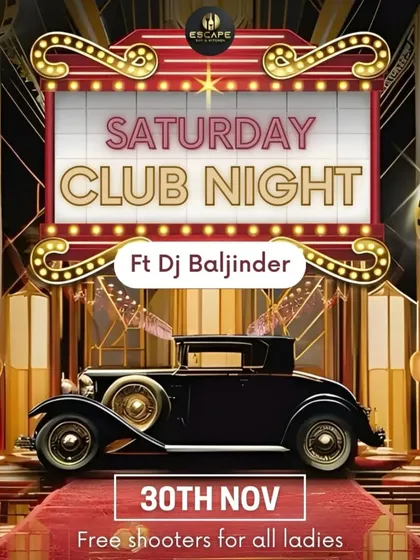 A retro-themed poster for a Saturday club night at Escape, showing the variety of events I can cater to.
