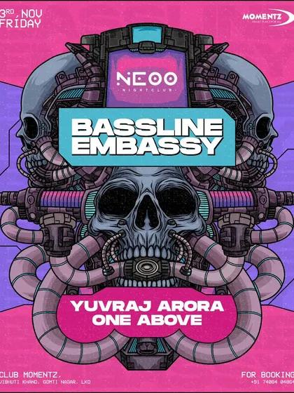 The poster for a 'Bassline Embassy' event in Lucknow. Expect damage!