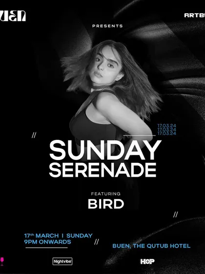 The announcement for my "Sunday Serenade" closing set. The dark, moody design of the poster set the tone for the acid, punk, and bass-heavy grooves I played that night.