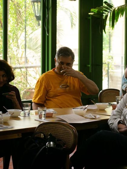 A candid moment of enjoyment and learning during our Chocolate Profiling Workshop. Our goal is to create a relaxed environment where food nerds can gather, ask questions, and share their passion for flavor.