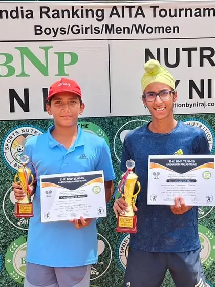 The singles winner and finalist at the U14 Championship series in Delhi, with my player Gurrshan taking the title.