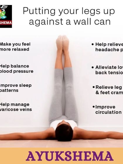 Putting your legs up against a wall is a simple restorative pose with many benefits, including stress relief, improved circulation, and reduced leg cramps.