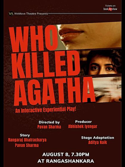 A close-up poster design focusing on the eyes and lips of the characters, hinting at the secrets and lies that are central to the plot of "Who Killed Agatha?".
