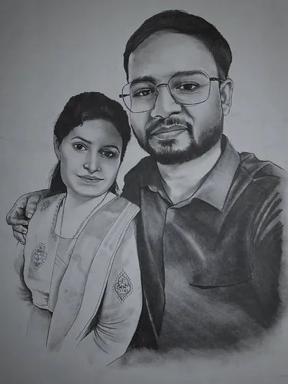 An 11-hour commission work of a couple on A3 paper. I used a combination of graphite and charcoal to achieve the soft background and sharp details in the portrait.