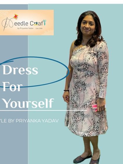 A modern, one-shoulder dress with a unique print. We also create custom western wear for parties and casual events.