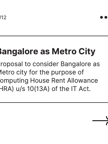 We track proposals that have local impact, such as the consideration of Bangalore as a metro city for HRA computation, advising clients on optimizing their salary structure.