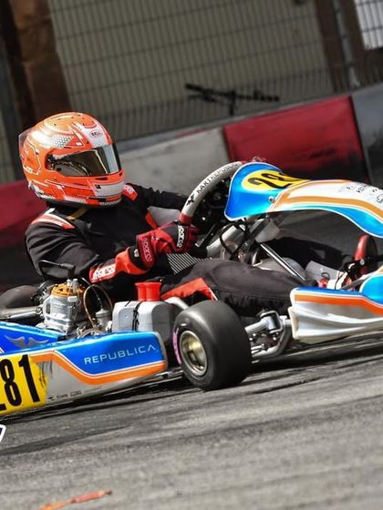 Our driver in the Veritas Racing liveried kart during the ROK Cup Singapore.