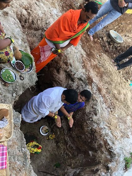 An image capturing the sacred moments of the Bhoomi Pooja ceremony, where we seek blessings for a smooth and successful construction process.