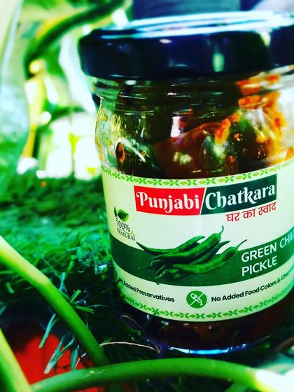 A fresh jar of my yummy Green Chilli Pickle. It's a simple, flavourful, and handmade addition to your dining table.