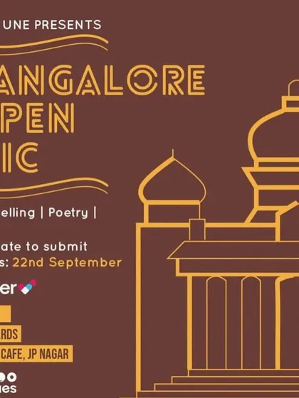 A poster for a Kommune open mic event at our cafe, a platform for storytelling, poetry, and music.