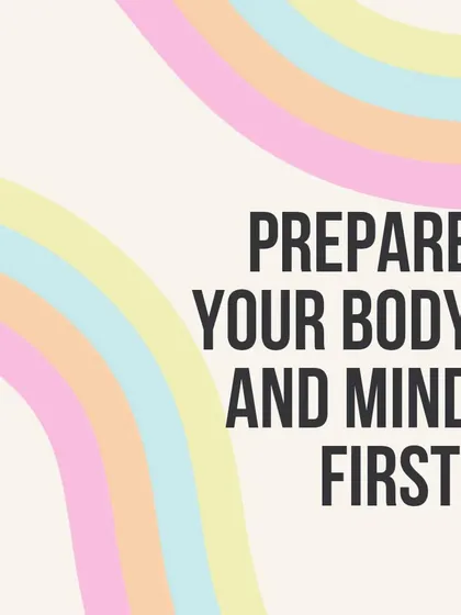 A title card for a post about preparing your body and mind before starting yoga, emphasizing the foundational aspects of diet and sleep.