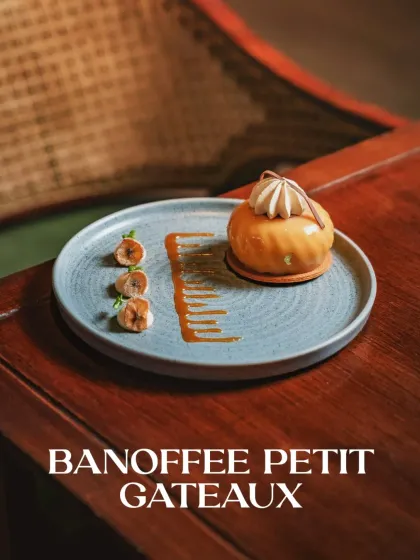 The Banoffee Petit Gateaux, an enchanting dessert that is as beautiful as it is delicious.