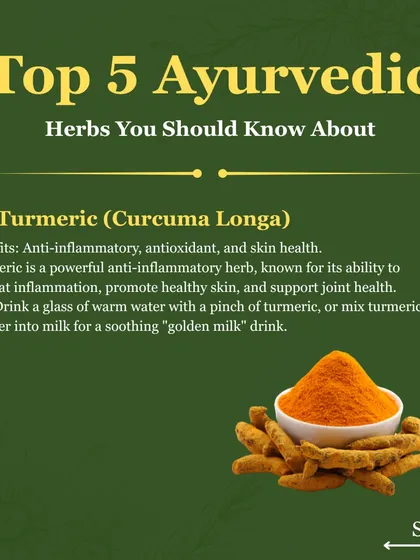 Turmeric is a powerful anti inflammatory herb that I use for many conditions. It supports joint health, aids digestion, and promotes healthy skin. A daily glass of "golden milk" is a simple way to get its benefits.