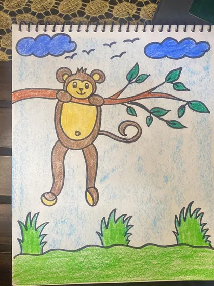 An online student's artwork of a monkey swinging from a tree. It's great to see the creativity of my students from all over.