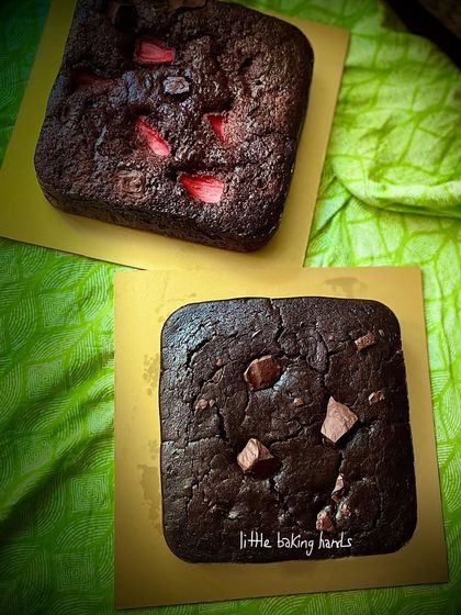 Chocolate is always welcome. Here is a rich chocolate and strawberry cake alongside a vegan chocolate cake with jaggery. Both are made with whole wheat flour.