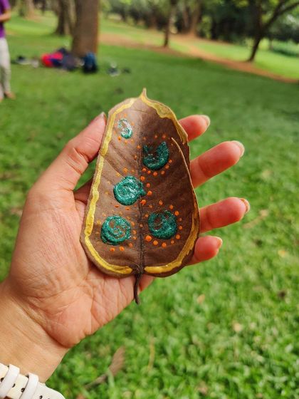 From a community circle I co-hosted at Cubbon Park. We used art-based activities, like painting on fallen leaves, to connect with ourselves, each other, and the nature around us.