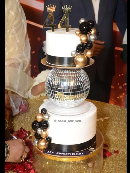 A detailed shot of the disco ball cake, capturing the fun and festive theme.
