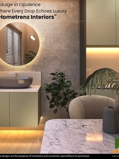 Indulge in opulence. This powder room features a round backlit mirror, a stylish vessel sink, and ambient lighting to create a luxurious experience for guests.