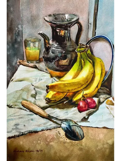 A slightly different crop of the same still life, focusing on the arrangement of the objects.