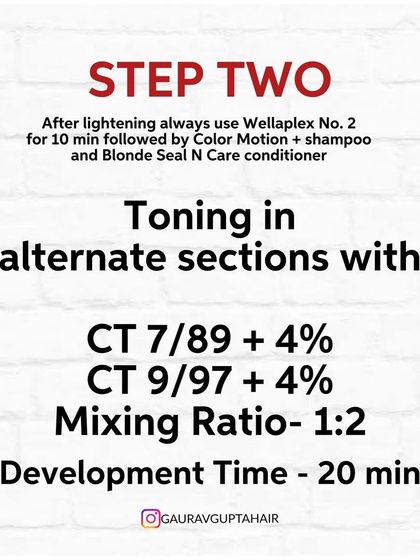Step Two is the toning process. I used two different Color Touch formulas in alternate sections to create this natural, sandy blend.