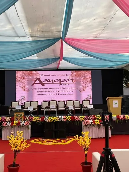 I handle prestigious institutional events with the professionalism they require. This is the stage setup for the IIT Bombay Convocation, featuring three 10x10 LED screens, formal seating for dignitaries, and elegant draping, all managed by my team for seven days.