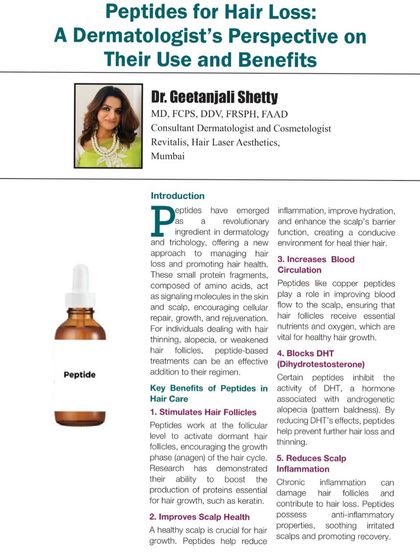 I am passionate about staying at the forefront of hair science. In my article for The Aestheticians Journal, I discuss the role of peptides as a revolutionary ingredient for managing hair loss by stimulating follicles and improving scalp health.