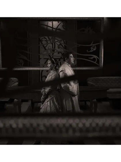 A creative, moody shot of the couple. We use interesting angles and compositions to create artistic portraits that are still authentic to the moment.