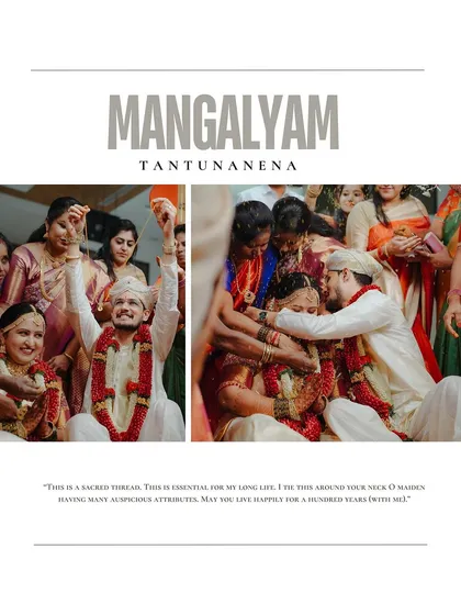 Another beautiful collage of the Mangalyam ceremony, showcasing the emotions and the importance of this sacred ritual in a South Indian wedding.