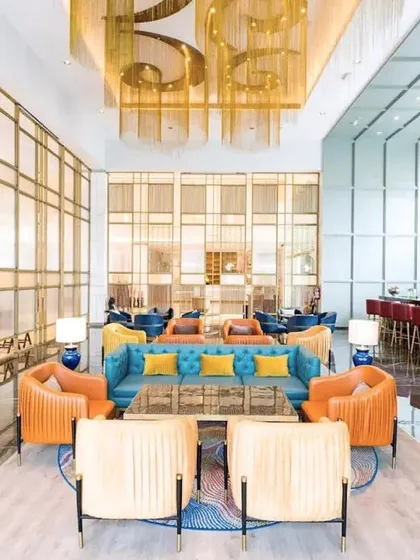 Our capabilities extend to large-scale commercial projects. Here is a glimpse of the customized furniture we manufactured for the lounge and reception of a 5-star hotel in Lucknow. We produced every piece, from the vibrant lounge chairs to the statement sofas, to meet the high standards of luxury hospitality.