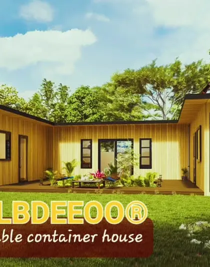 An inspiring design for a portable container house, configured in a U-shape to create a private central courtyard. This shows the flexibility of modular design.