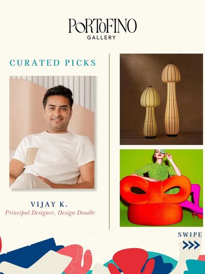 A collage of our curated picks for Portofino Gallery, showcasing our love for statement furniture and vibrant design.