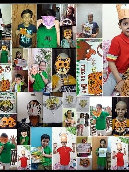 A collage celebrating International Tiger Day. Our students unleashed their creativity by making masks and drawings, an activity that combines art, environmental awareness, and fun.