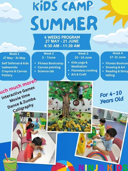 My Summer Camps are a huge hit, offering a mix of everything from Taekwondo and fitness bootcamps to pottery and flameless cooking. It's a four week program designed to keep kids active, creative, and engaged.