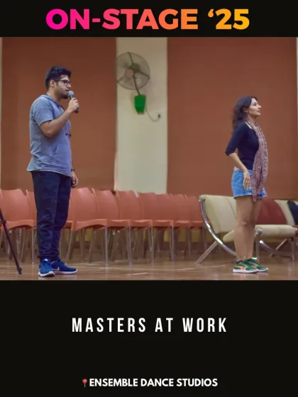 Our founders, Isha and Rohit, leading a rehearsal. As the 'Masters at Work', they oversee every detail to ensure the highest quality training and performance outcome.