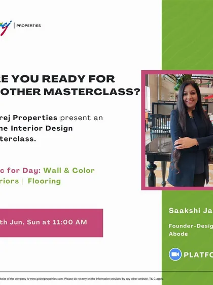 We were thrilled to conduct an online interior design masterclass presented by Godrej Properties. We discussed walls, colors, interiors, and flooring, sharing our expertise with a wider audience.