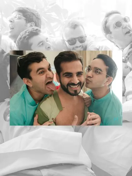 A playful and goofy moment between the groom and his groomsmen, a memory of friendship and fun.