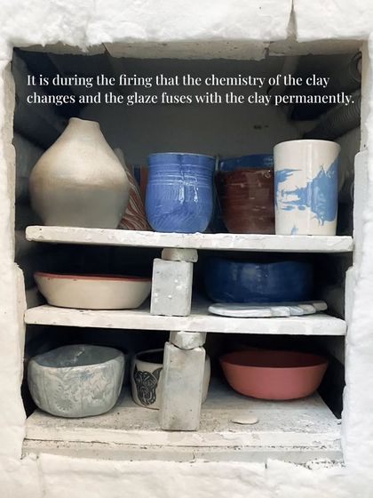 During firing, the chemistry of the clay changes, and the glaze permanently fuses with it. This is what makes the pottery strong and waterproof.